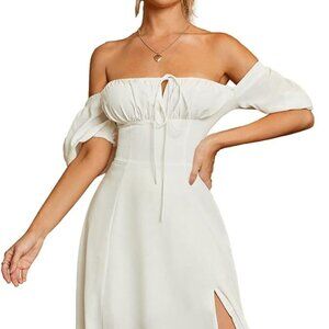 Kutumai Women's Summer Puff Sleeve, Split Maxi Dress Flowy A Line
